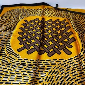 Vintage Made in Japan Geometric Mustard Yellow Retro Hand Printed Square Scarf